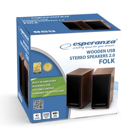 Zvučnici 2.0 ESPERANZA FOLK, 2x3W, 3.5mm, USB power, drvene kutije, EP122 - Image 4