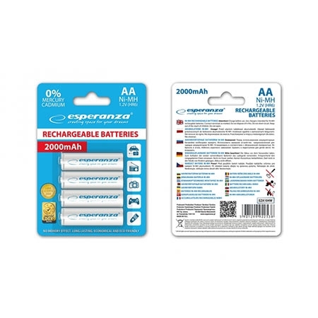 Punjive baterije ESPERANZA RECHARGEABLE Ni-MH AA 2000MAH 4kom. white, EZA104W - Image 2