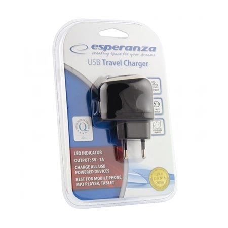 USB punjac ESPERANZA CHARGER, AC 100-240V, 5V/1000mA, black, EZ111 - Image 3
