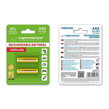 Punjive baterije ESPERANZA RECHARGEABLE Ni-MH AAA 1000MAH 2kom. yellow, EZA101Y - Image 2