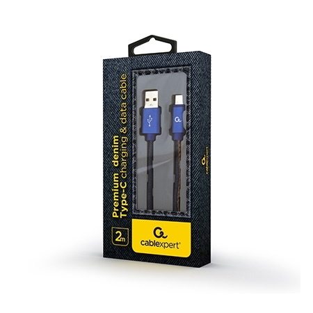 USB 2.0 kabl Premium jeans (denim) Type-C USB cable with metal connectors, 2m, blue, GEMBIRD CC-USB2J-AMCM-2M-BL - Image 2