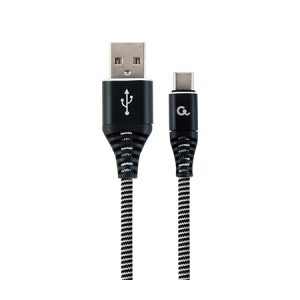USB 2.0 kabl Premium cotton braided Type-C USB charging and data cable, 2m, black/white, GEMBIRD CC-USB2B-AMCM-2M-BW