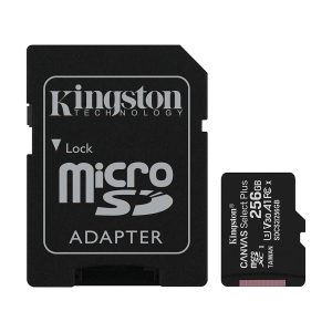 Micro SD card Kingston 256 GB SDHC SDCS2/256GB Class10 Canvas Select Plus SD adapter;100MBs Read,Class 10 UHS-I