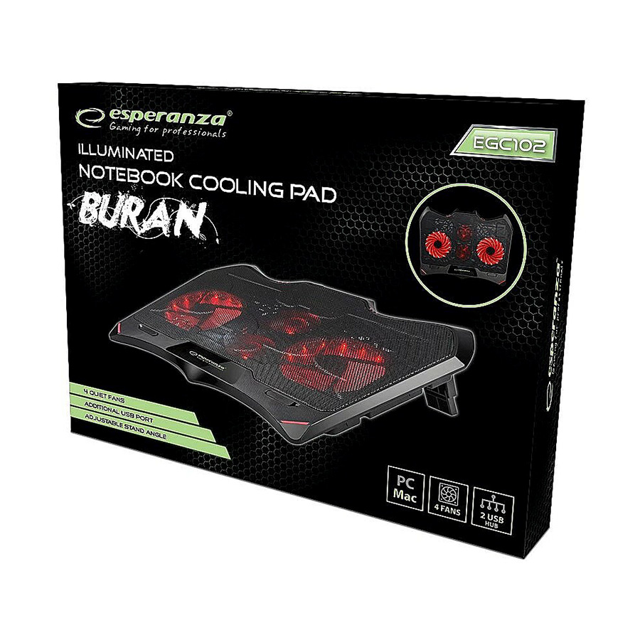 Postolje za notebook gaming ESPERANZA BURAN, LED illuminated, 4x ventilator, EGC102 - Image 4