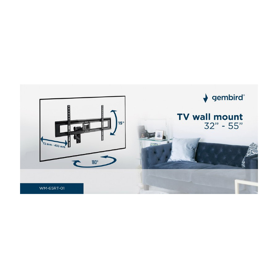 Zidni nosač GEMBIRD WM-65RT-03 rotacija & nagib, 32”-65” 40kg - Image 4