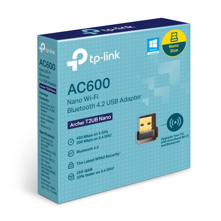 TP-Link TP-Link Archer T2UB Nano AC600 Nano Dual Band Wi-Fi Bluetooth 4.2 USB, 433 Mbps na 5 GHz + 200 Mbps na 2,4 GHz, USB 2.0, ARCHER-T2UB-NANO - Image 2