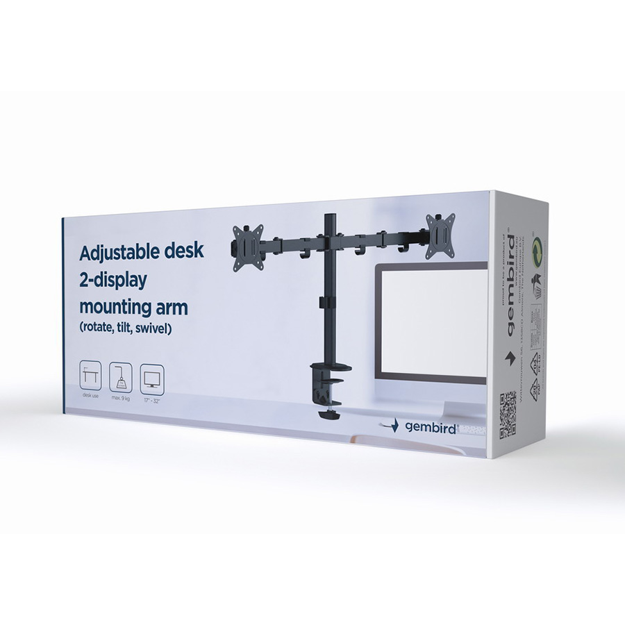 NOSAČ ZA DVA MONITORA GEMBIRD MA-D2-01, montaža na stol, (rotate, tilt, swivel), 17”-32”, up to 9 kg - Image 3