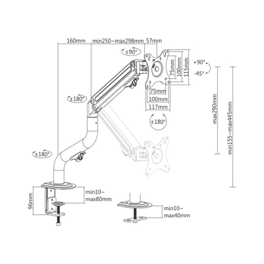 NOSAČ ZA MONITOR GEMBIRD MA-DA1-02, montaža na stol, (tilting), 17”-32”, up to 8 kg - Image 2