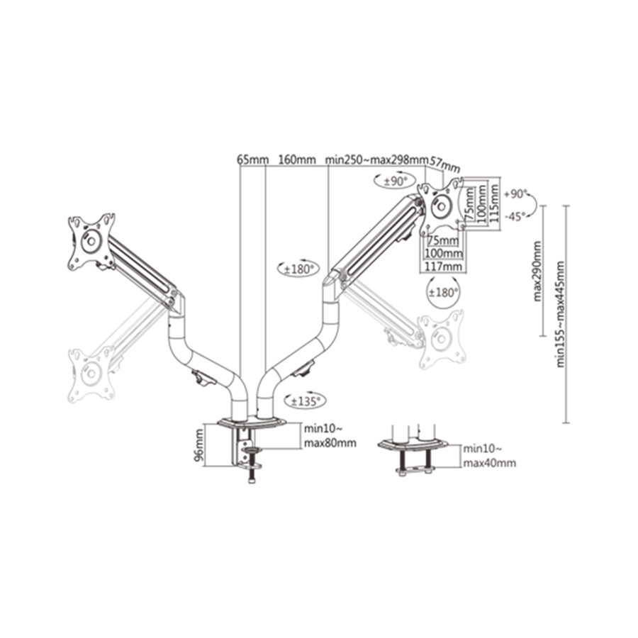 NOSAČ ZA DVA MONITORA GEMBIRD MA-DA2-02, montaža na stol, (tilting), 17”-32”, up to 8 kg - Image 2