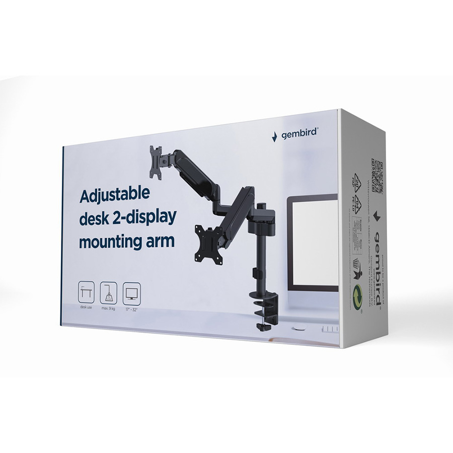 NOSAČ ZA DVA MONITORA GEMBIRD MA-DA2P-01, montaža na stol, 17”-32”, up to 9 kg - Image 3