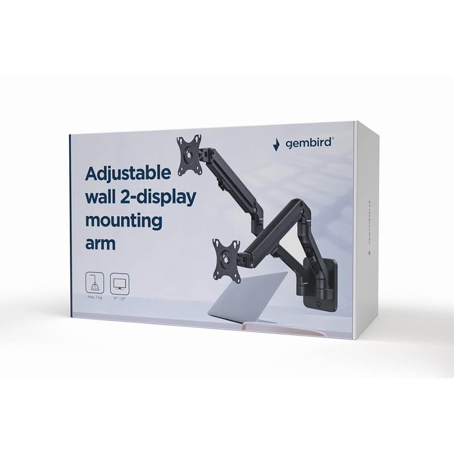 NOSAČ ZA DVA MONITORA GEMBIRD MA-WA2-01, montaža na zid, 17”-27”, up to 7 kg - Image 3