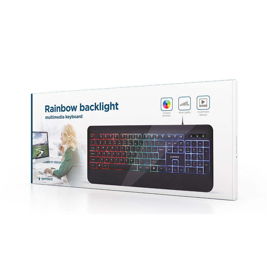 Tastatura GEMBIRD, KB-UML-03 Slim Rainbow backlight multimedia keyboard, USB, USA layout - Image 5