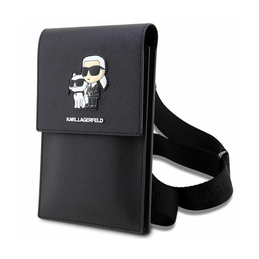 ORIGINAL KARL LAGERFELD TORBICA SAFFIANO KARL & CHOUPETTE KLWBSAKCPMK CRNA