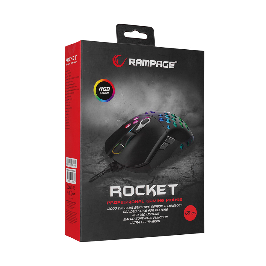 Miš gaming RAMPAGE SMX-R66 ROCKET Ultra Light black, RGB LED, 12000dpi - Image 8