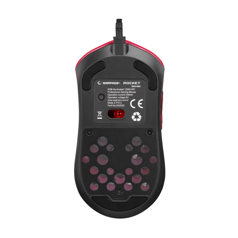 Miš gaming RAMPAGE SMX-R66 ROCKET Ultra Light Red RGB LED 12000dpi - Image 7