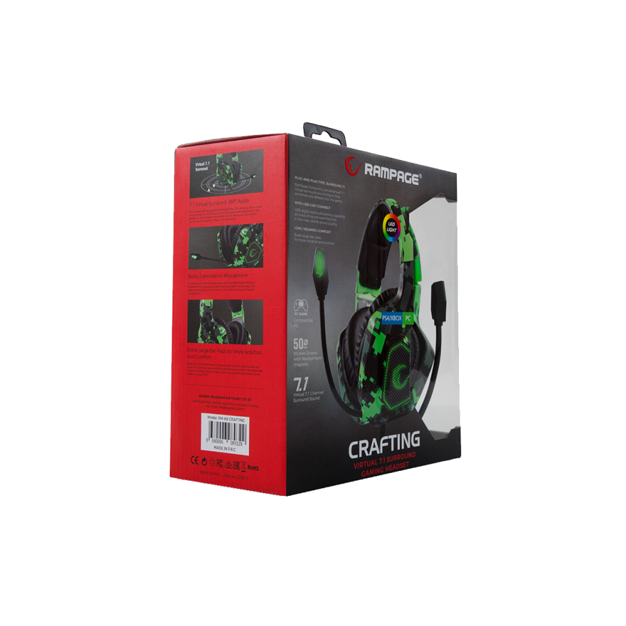 Slušalice sa mikrofonom gaming RAMPAGE RM-K8 CRAFTING camo, PC/PS4, USB, 7.1, Rainbow LED - Image 8