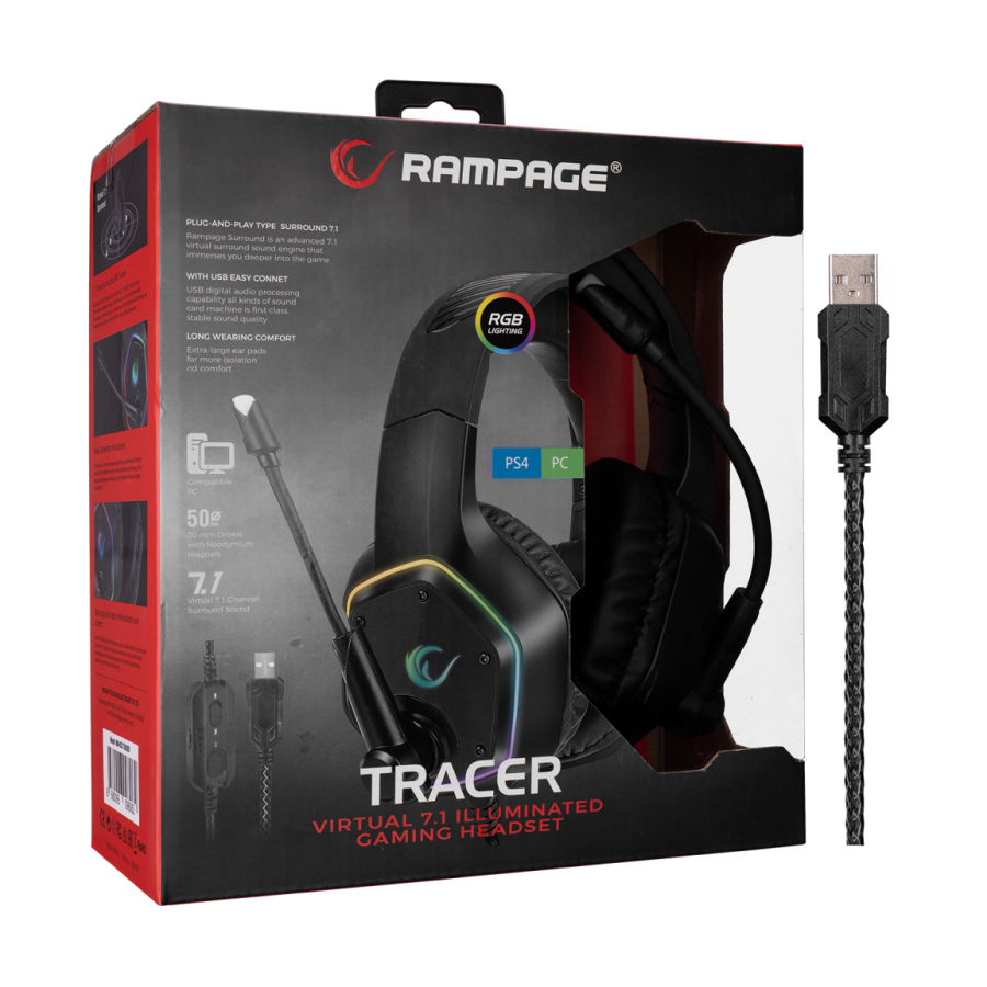 Slušalice sa mikrofonom gaming RAMPAGE RM-K33 X-TRACER, USB, 7.1 Surround, RGB PC/ PS4 - Image 8