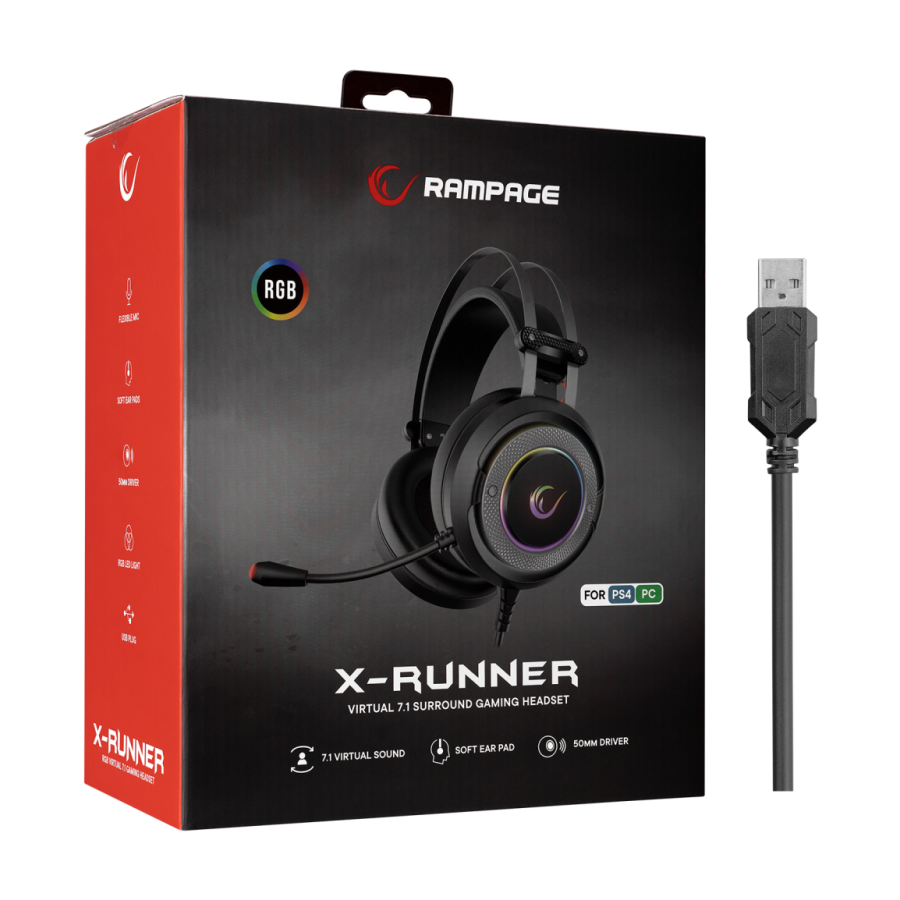 Slušalice sa mikrofonom gaming RAMPAGE G7 X-RUNNER black, PC/PS4, RGB LED, 7.1, fleksibilni mikrofon - Image 7