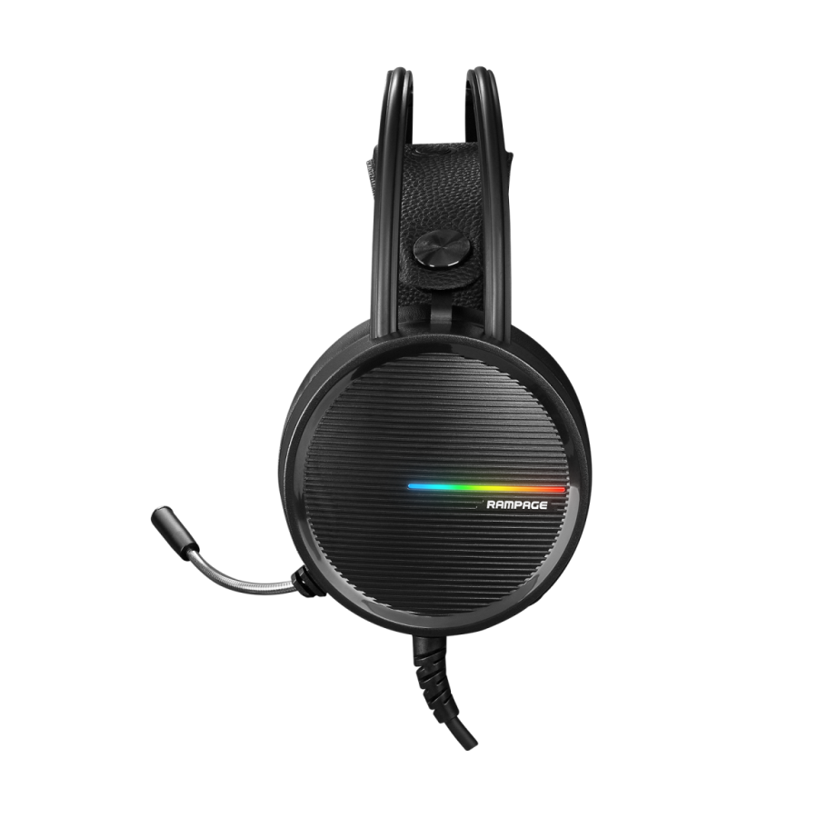 Slušalice sa mikrofonom gaming RAMPAGE RM-K3 CASHE PLUS, dugi mikrofon, USB 7.1, Rainbow LED, black, fleksibilne podesiva traka za glavu - Image 3