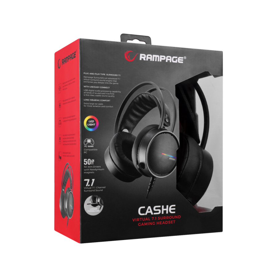 Slušalice sa mikrofonom gaming RAMPAGE RM-K3 CASHE PLUS, dugi mikrofon, USB 7.1, Rainbow LED, black, fleksibilne podesiva traka za glavu - Image 8
