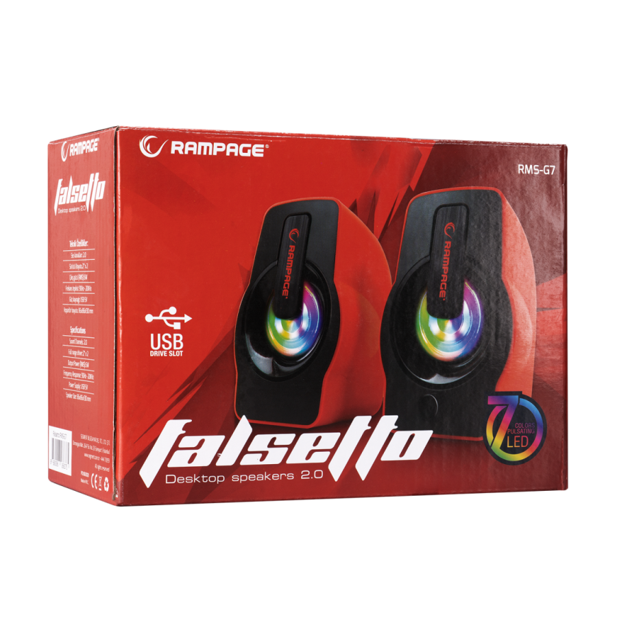 Zvučnici 2.0 gaming RAMPAGE RMS-G7 FALSETTO, 6W, RGB LED red, 3,5mm + USB napajanje - Image 6