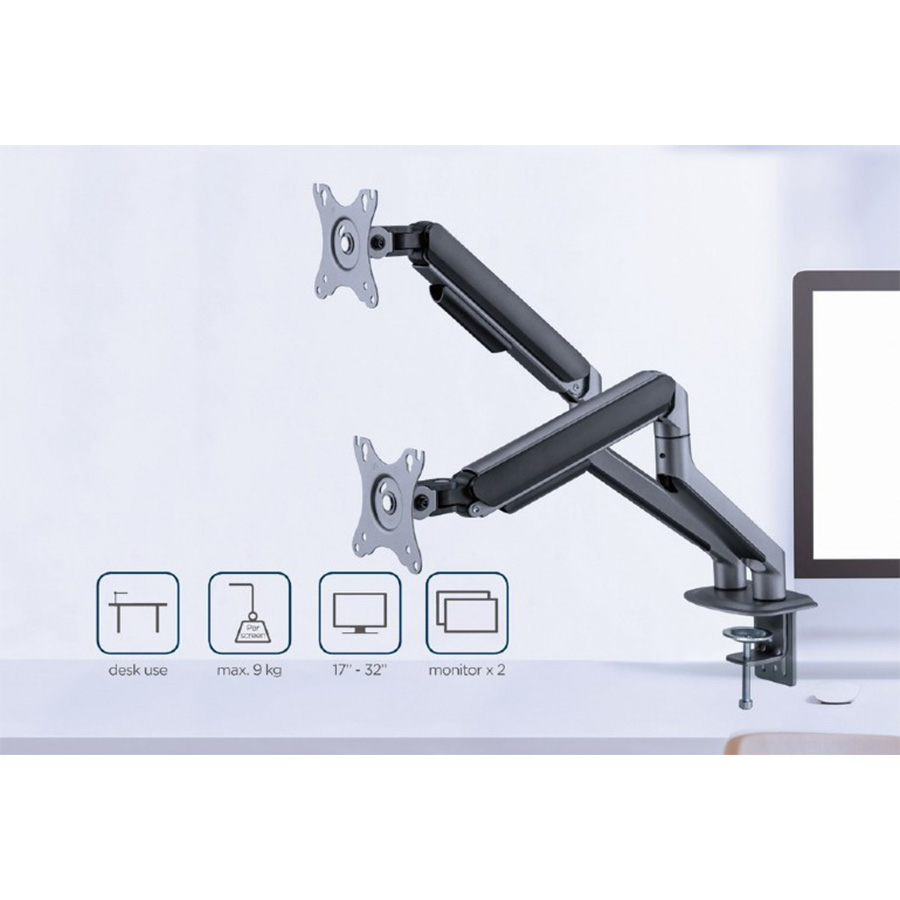 NOSAČ ZA DVA MONITORA GEMBIRD MA-DA2-05, up to 32", up to 9 kg - Image 11