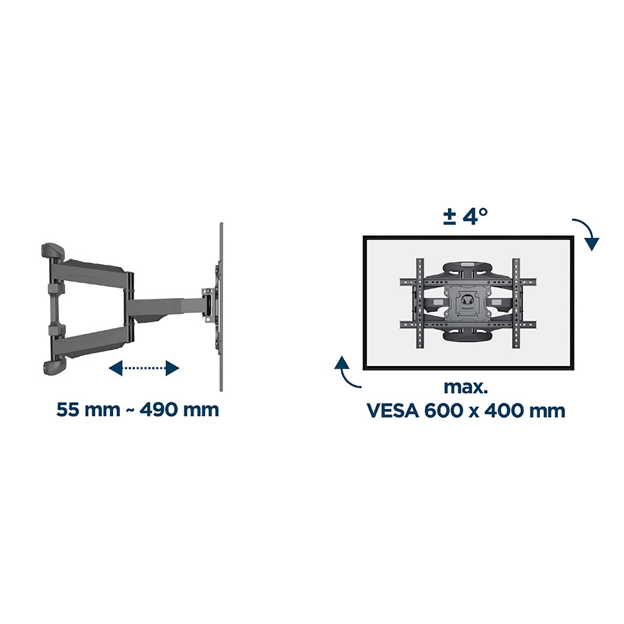 Zidni nosač GEMBIRD WM-75ST-02, 32" - 75'', 45.5 kg, VESA max. 600 mm x 400 mm, montaža u ugao zida - Image 6