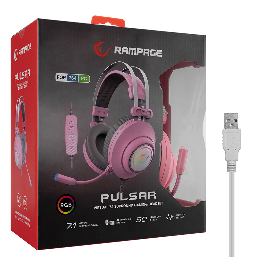 Slušalice sa mikrofonom gaming RAMPAGE RM-K1 PULSAR pink, USB, 7.1 Surround+Vibration, RGB, dugi fleksibilni mikrofon - Image 8