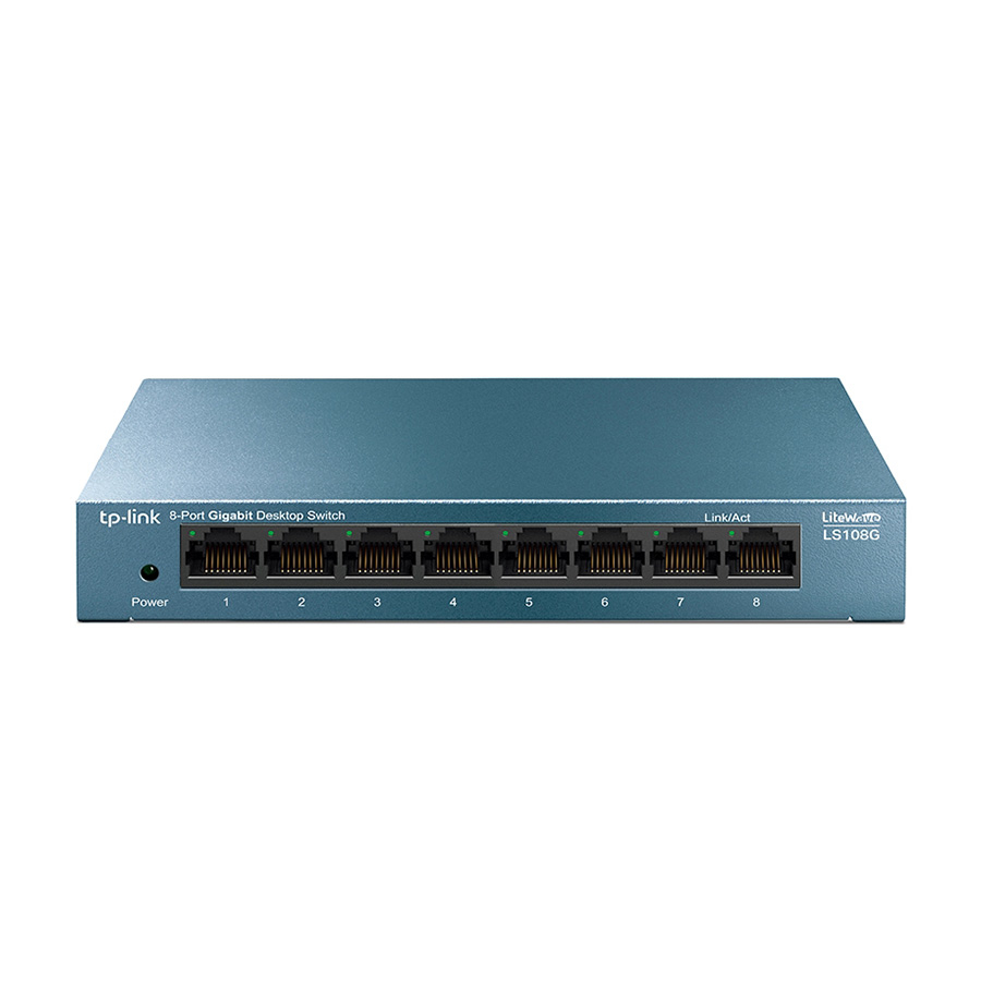 TP-Link Switch LS108G LiteWave 8-portni gigabitni stoni prekidač, 8 gigabitnih RJ45 portova, čelično kućište za stolno računalo, zidni nosač, zelena E
