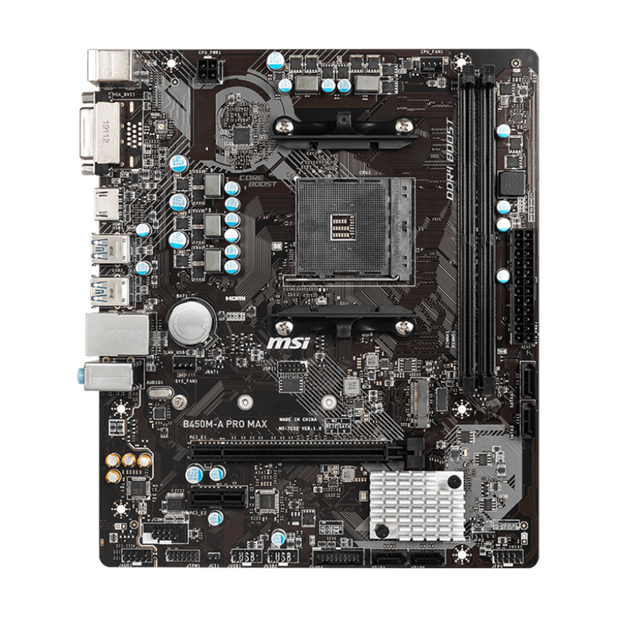 MSI MB B450M-A PRO MAX, AM4, DDR4, PCI-Ex, 6xUSB3.2, 6xUSB2.0, 4xSATA, M.2, DVI-D, HDMI, GLAN, mATX - Image 2