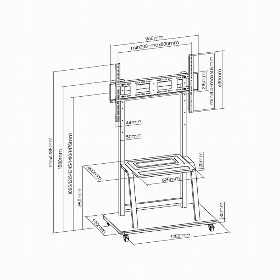 Nosač za TV na stalku sa točkovima GEMBIRD TVS-100F-01, 37"-100" - Image 3