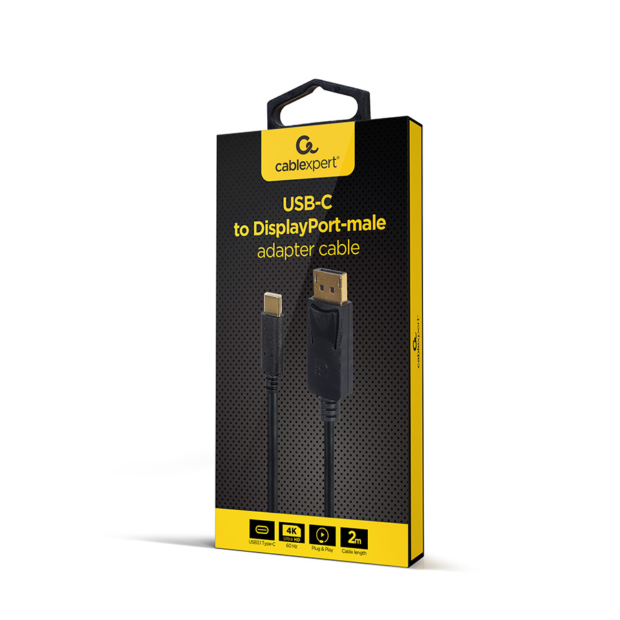 Video adapter kabl Type-C to DisplayPort, BLACK, 2m, 4K 60 Hz, GEMBIRD A-CM-DPM-01 - Image 2