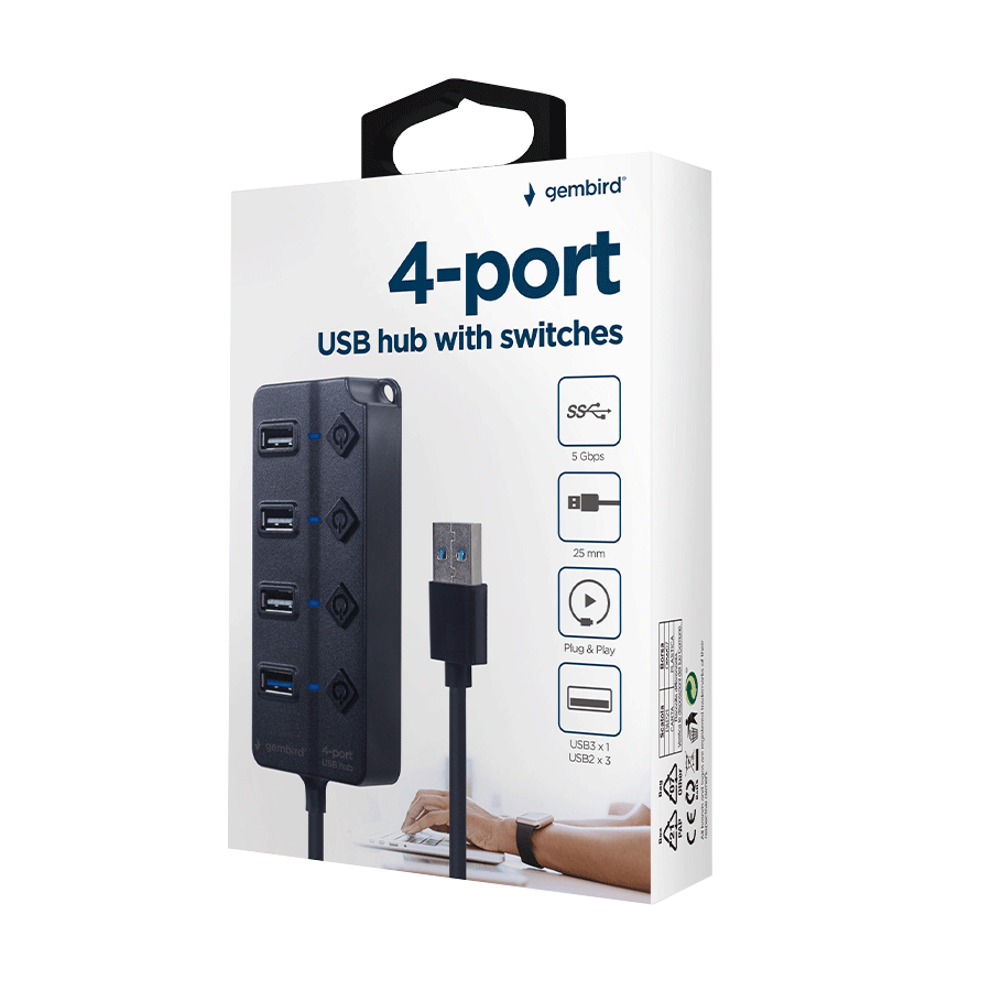 USB HUB 4-port 1 x USB 3.1 + 3 x USB 2.0 GEMBIRD UHB-U3P1U2P3P-01 - Image 6