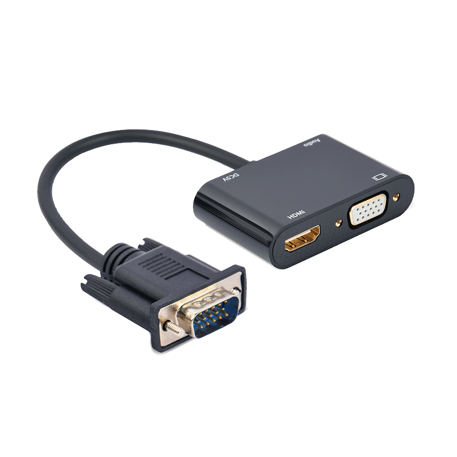 Video adapter VGA to HDMI + VGA adapter 0.15 m, black, GEMBIRD A-VGA-HDMI-02