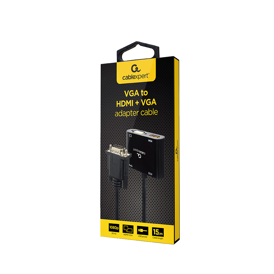 Video adapter VGA to HDMI + VGA adapter 0.15 m, black, GEMBIRD A-VGA-HDMI-02 - Image 5