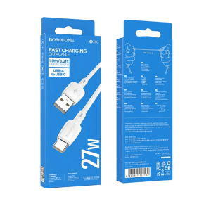 USB kabal 1m BOROFONE BX93 Super power 27W charging data USB to Type-C white
