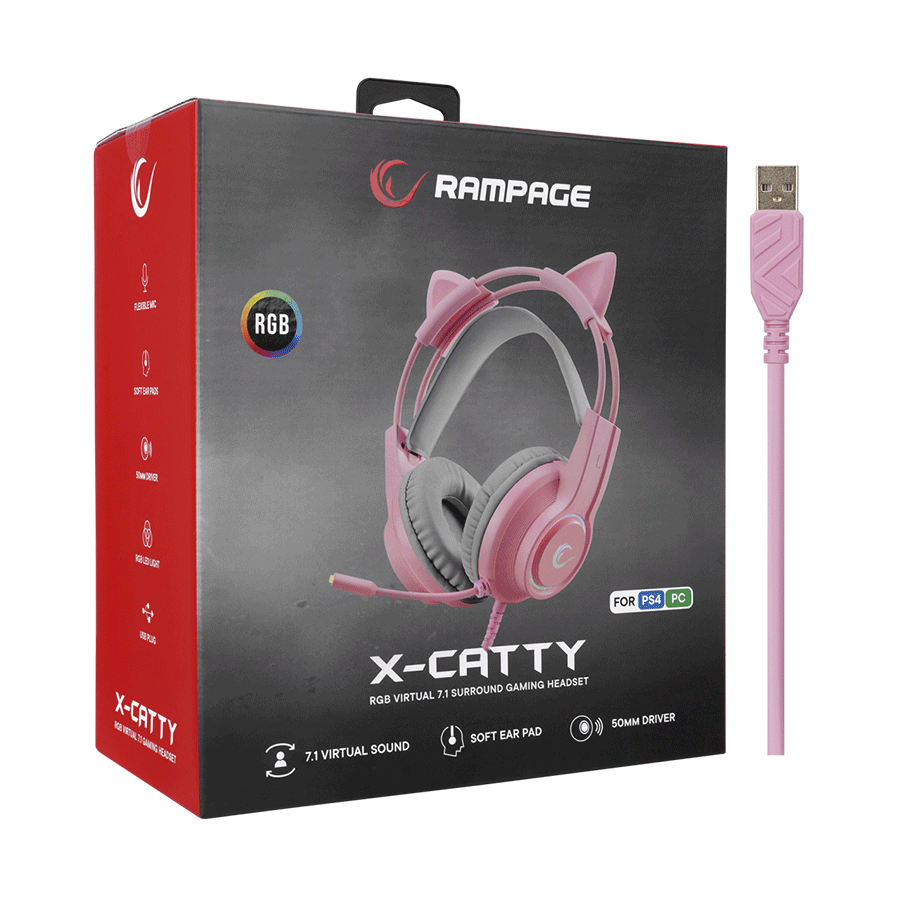 Slušalice sa mikrofonom gaming RAMPAGE RM-K91 X-CATTY Pink USB 7.1 Version RGB Gaming Headset - Image 9