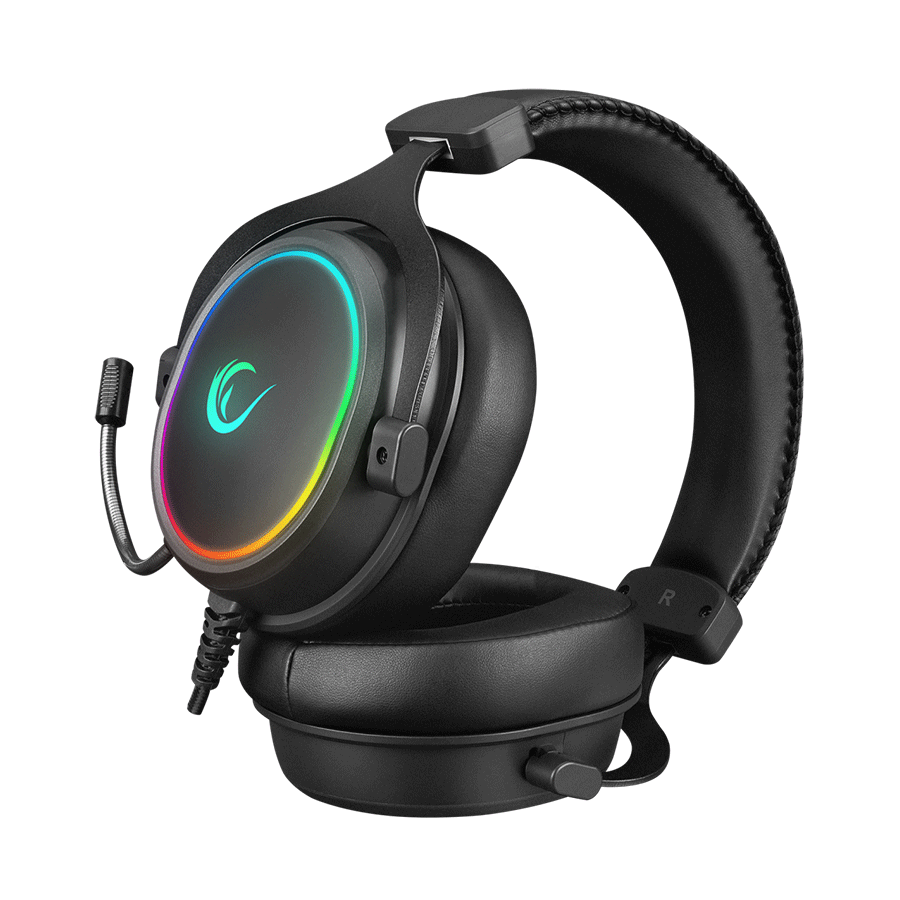 Slušalice sa mikrofonom gaming RAMPAGE ONYX-S Black USB 7.1 Version RGB Led Headset on line led and volume Controller - Image 4