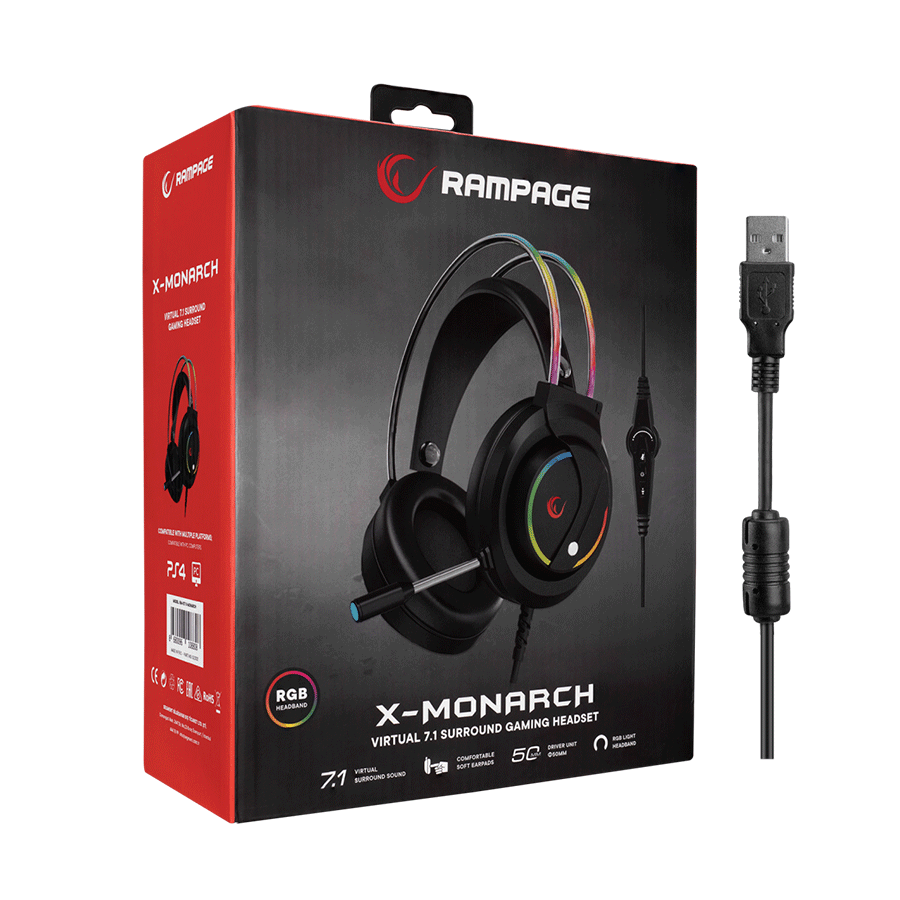 Slušalice sa mikrofonom gaming RAMPAGE RM-K17 X-MONARCH Black USB 7.1 RGB, In Line Wire Control - Image 8