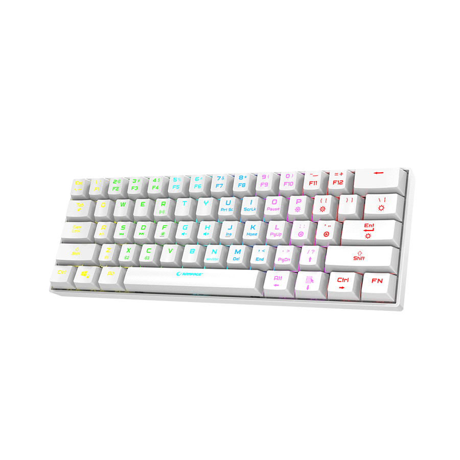 Tastatura gaming RAMPAGE KB-RX63 B-ATOM White Bluetooth RGB Backlight RED SWITCH US Layout 63 Mini - Image 3