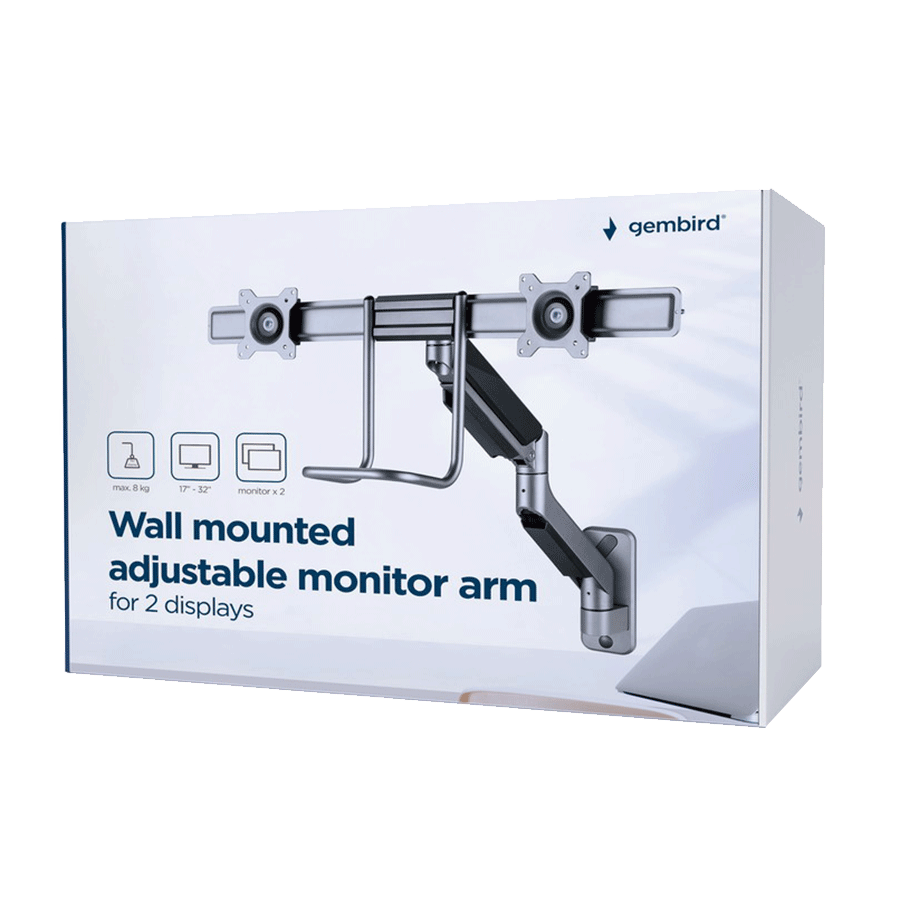 NOSAČ ZA DVA MONITORA GEMBIRD MA-WA2-02, montaža na zid, 17”-32”, up to 8 kg - Image 12