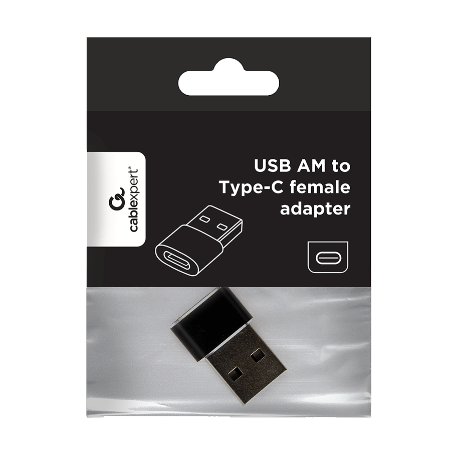 USB 2,0 adapter USB2.0 AM to Type-C female black, GEMBIRD A-USB2-AMCF-02 - Image 3