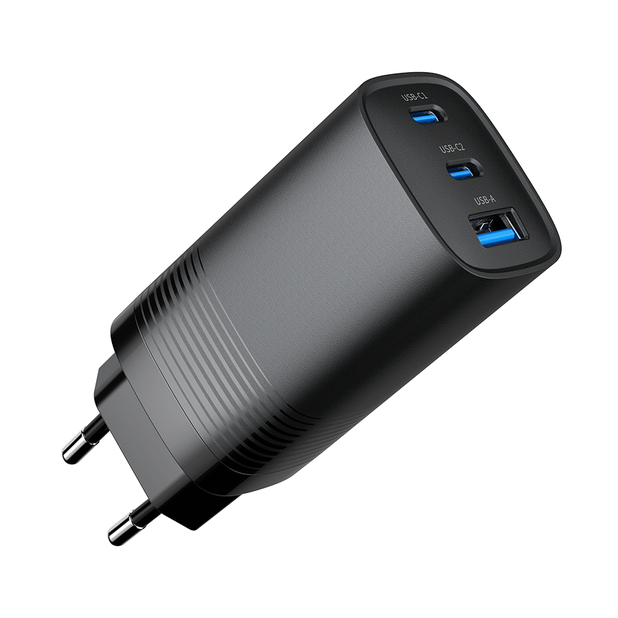 USB punjač 2xType-C + 1xUSB-A fast charger, 65W PD, back GEMBIRD, TA-UC-PDQC65-01-BK - Image 2
