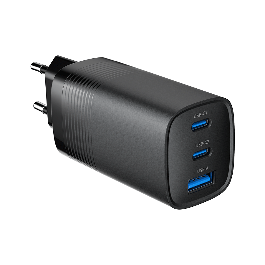 USB punjač 2xType-C + 1xUSB-A fast charger, 65W PD, back GEMBIRD, TA-UC-PDQC65-01-BK - Image 3