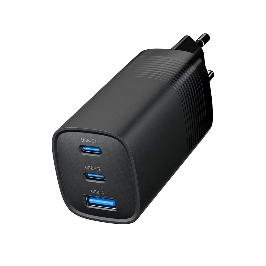USB punjač 2xType-C + 1xUSB-A fast charger, 65W PD, back GEMBIRD, TA-UC-PDQC65-01-BK - Image 4