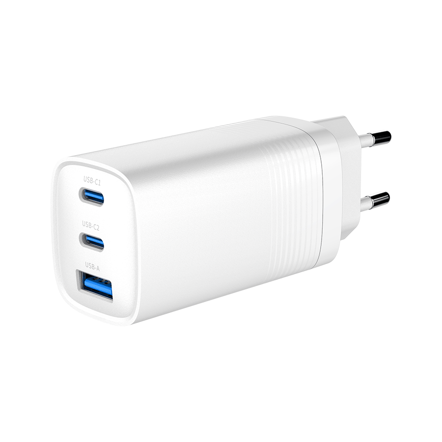 USB punjač 2xType-C + 1xUSB-A fast charger, 65W PD, white GEMBIRD, TA-UC-PDQC65-01-W