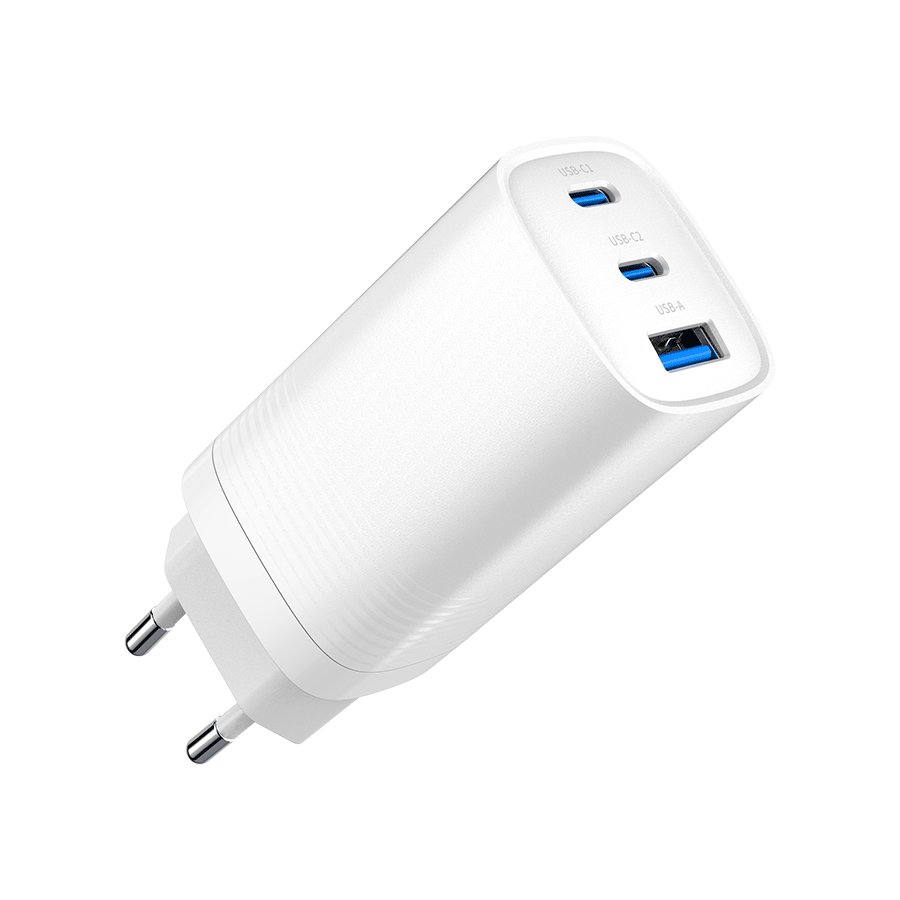 USB punjač 2xType-C + 1xUSB-A fast charger, 65W PD, white GEMBIRD, TA-UC-PDQC65-01-W - Image 2