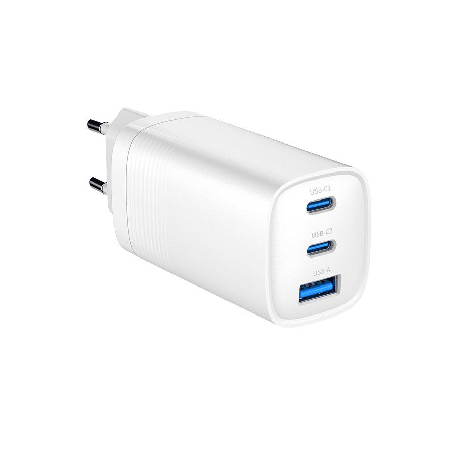 USB punjač 2xType-C + 1xUSB-A fast charger, 65W PD, white GEMBIRD, TA-UC-PDQC65-01-W - Image 3