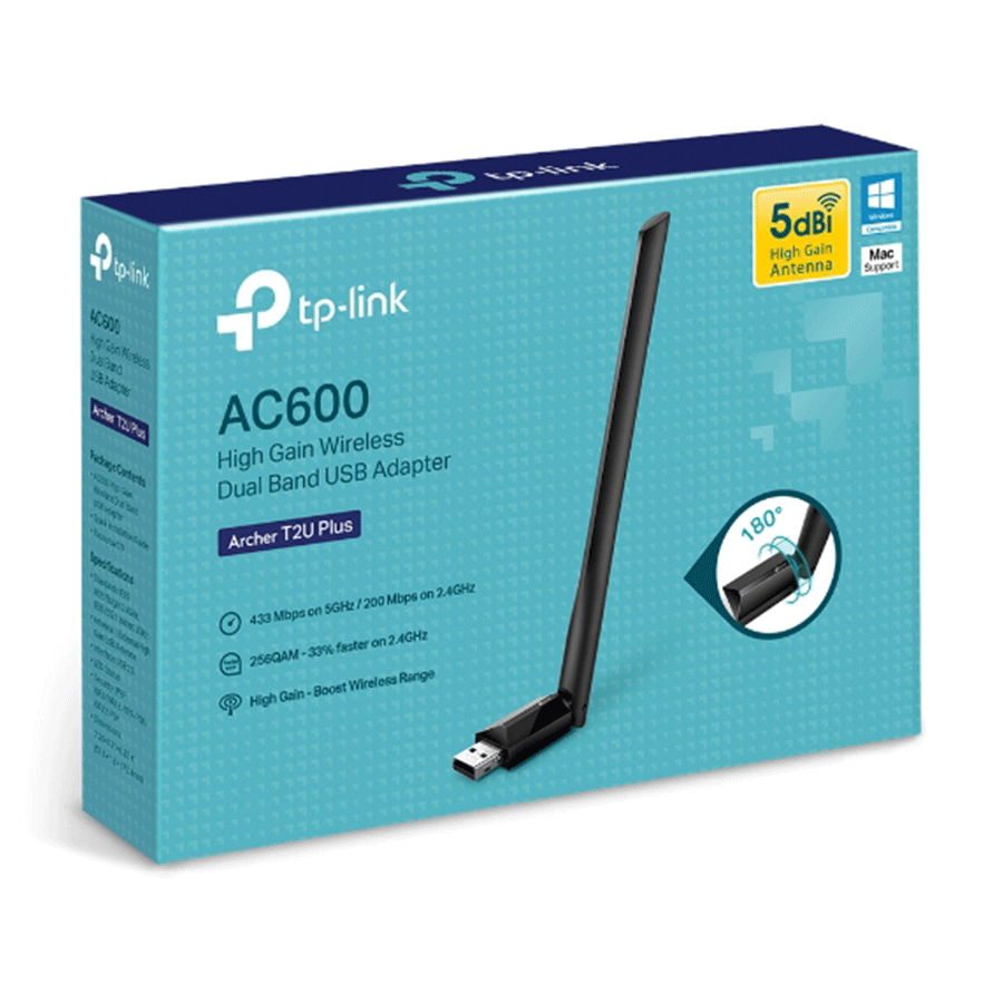 TP-Link ARCHER-T2UPLUS AC600 High Gain Wi-Fi Dual Band USB adapter, 433Mbps na 5GHz + 200Mbps na 2,4GHz, USB 2.0, 1 antena visokog pojačanja - Image 3