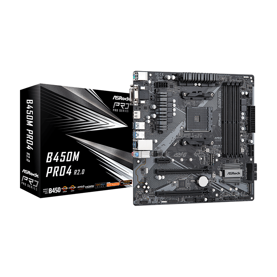 ASROCK MB B450M PRO4 R2.0 AMD B450;AM4;4xDDR4 m.2,VGA,DVI,HDMI,micro ATX